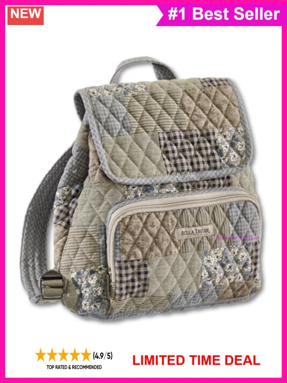 Quilted Mini Backpack Purse Cotton Patchwork Hands-Free Bag